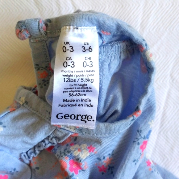 george floral butterfly ruffle t-shirt 0-3 months baby girl - Picture 4 of 6